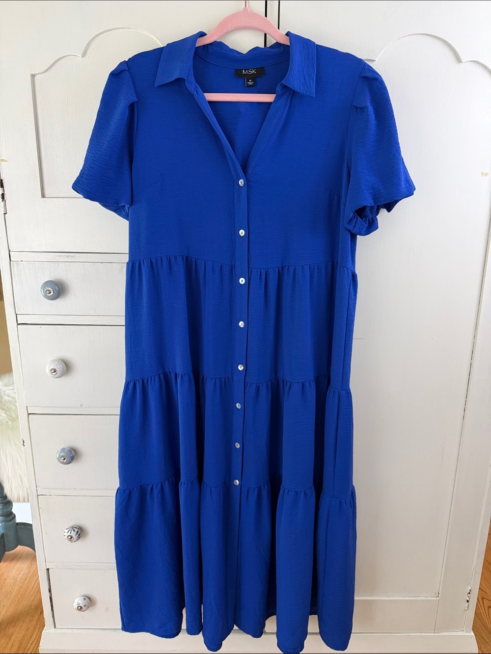 MSK Blue Tiered Midi Dress M